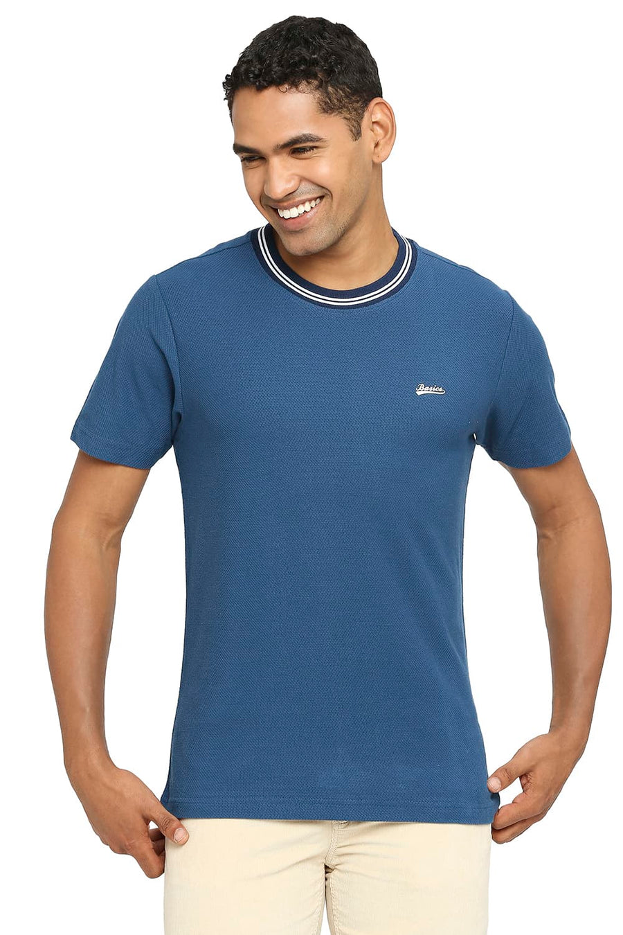 BASICS MUSCLE FIT SAILOR BLUE CREW T-SHIRT