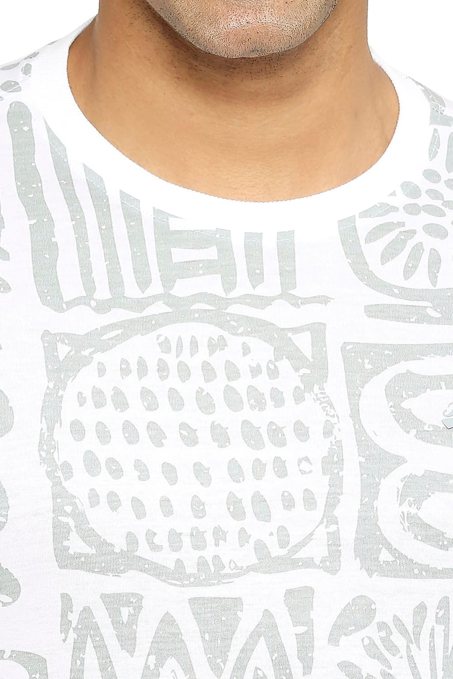 BASICS MUSCLE FIT BRIGHT WHITE PRINTED CREW T-SHIRT