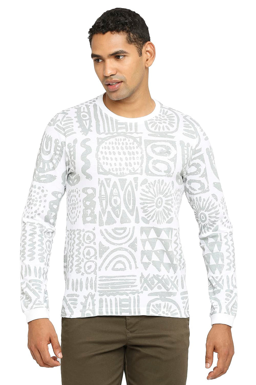 BASICS MUSCLE FIT BRIGHT WHITE PRINTED CREW T-SHIRT