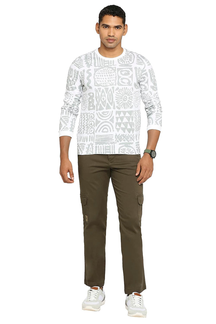 BASICS MUSCLE FIT BRIGHT WHITE PRINTED CREW T-SHIRT