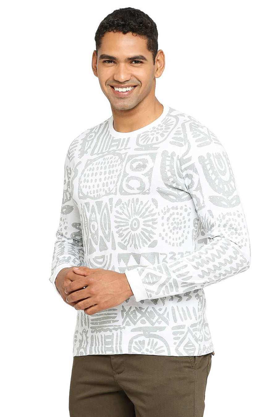 BASICS MUSCLE FIT BRIGHT WHITE PRINTED CREW T-SHIRT