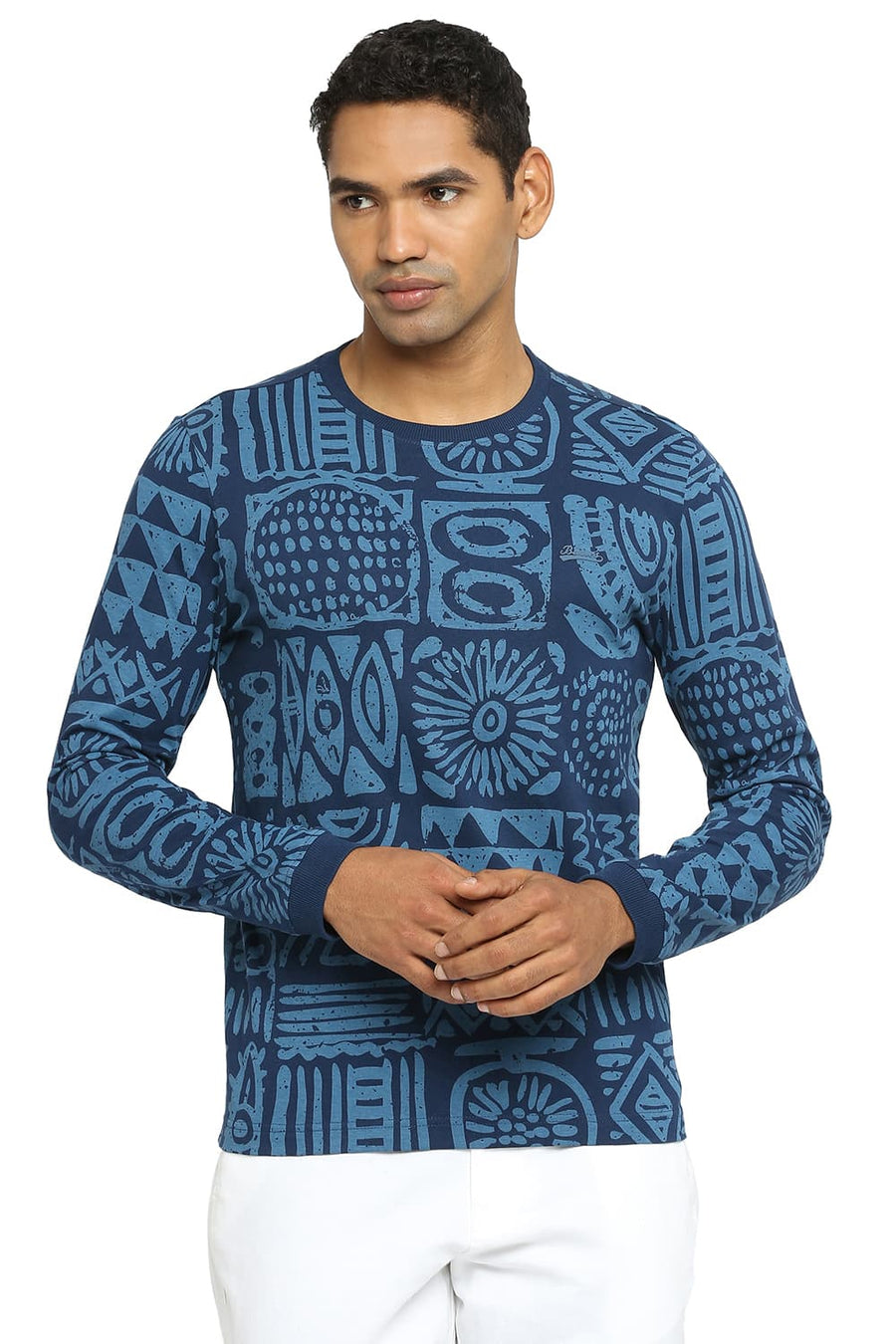 BASICS MUSCLE FIT PAGEANT BLUE PRINTED CREW T-SHIRT