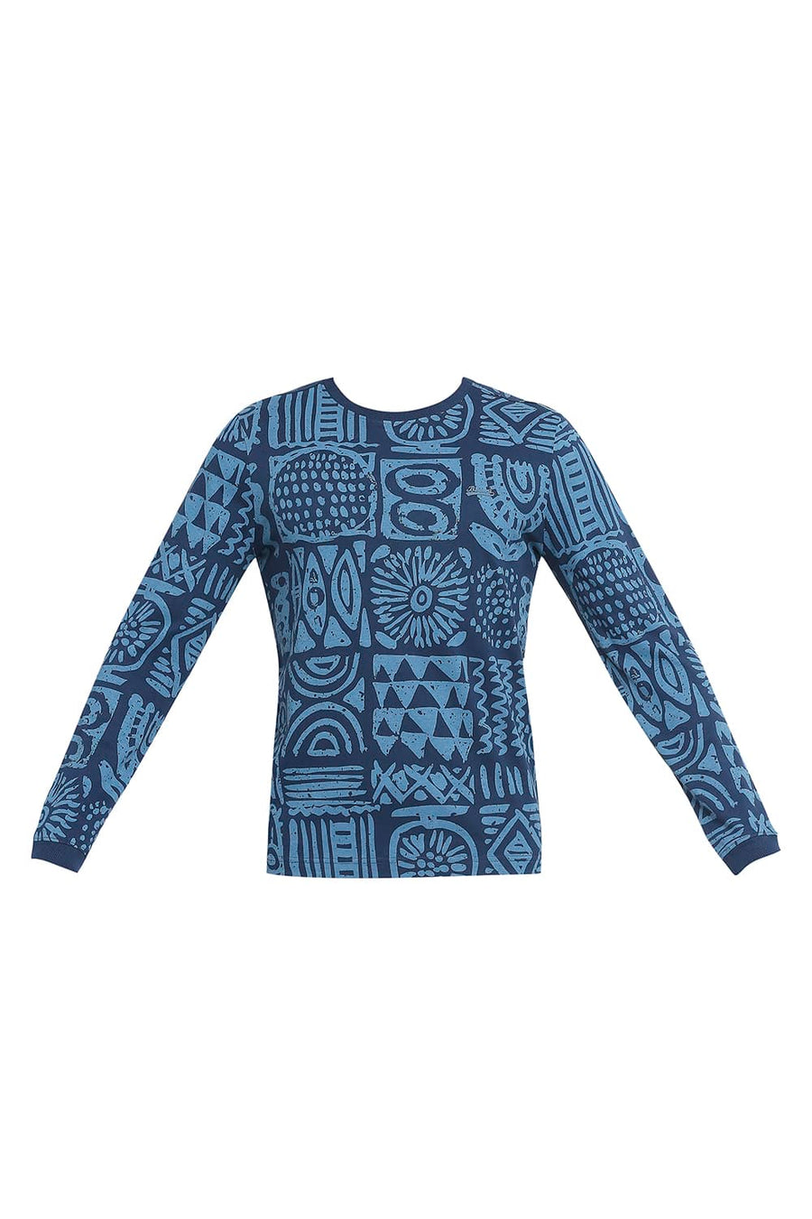 BASICS MUSCLE FIT PAGEANT BLUE PRINTED CREW T-SHIRT