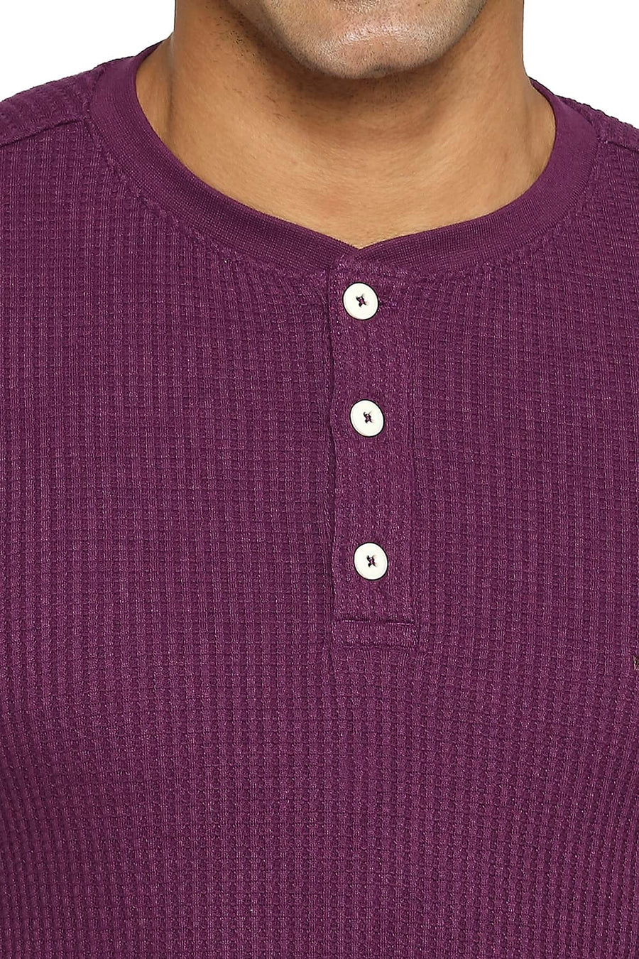 BASICS MUSCLE FIT PLUM HENLEY T-SHIRT