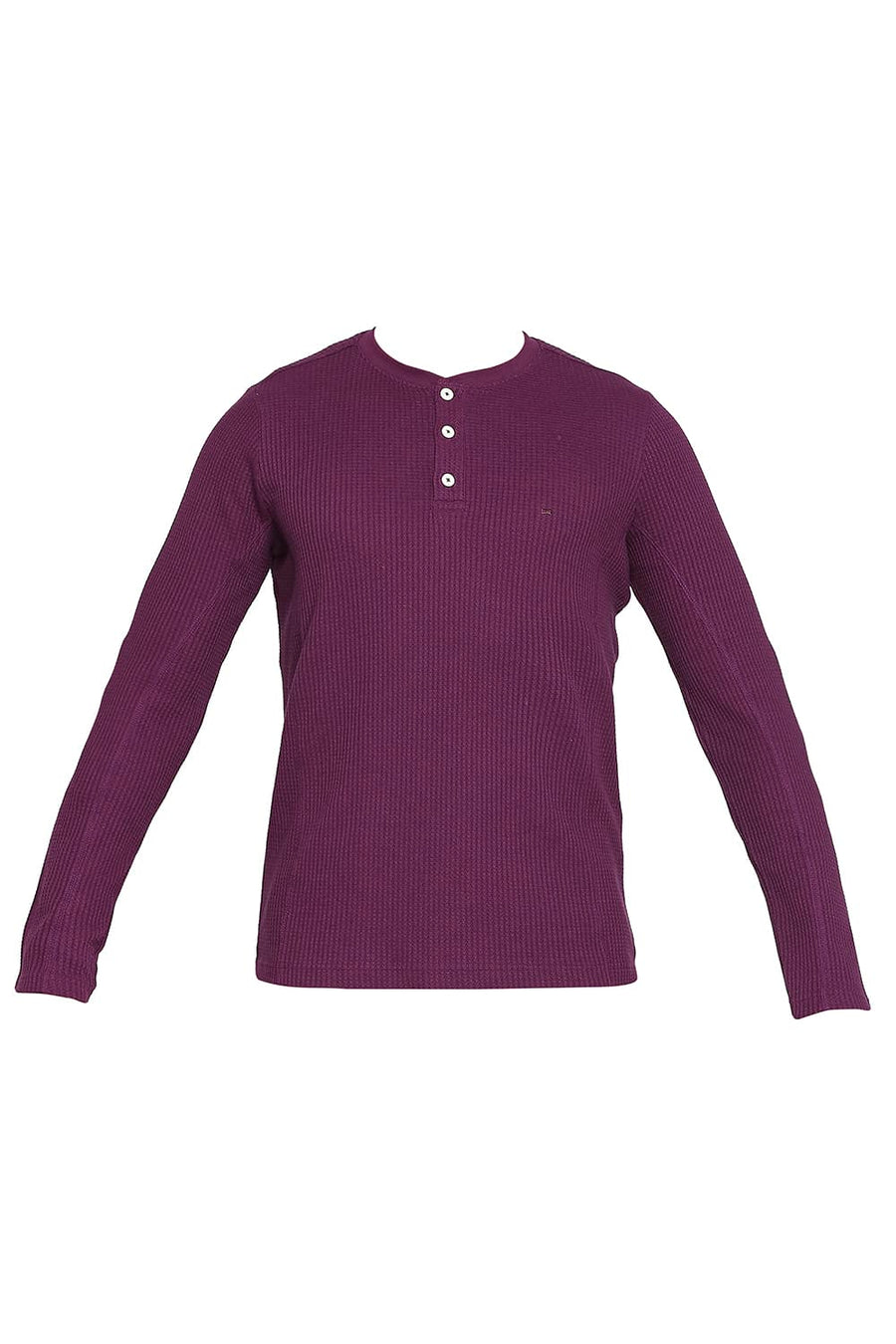 BASICS MUSCLE FIT PLUM HENLEY T-SHIRT