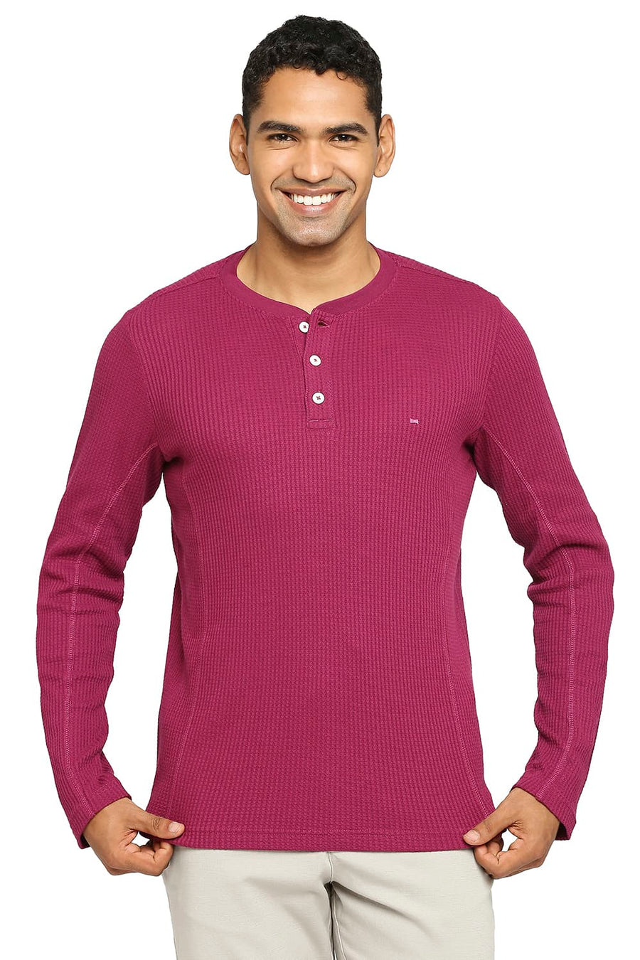 BASICS MUSCLE FIT BOYSENBERRY HENLEY T-SHIRT
