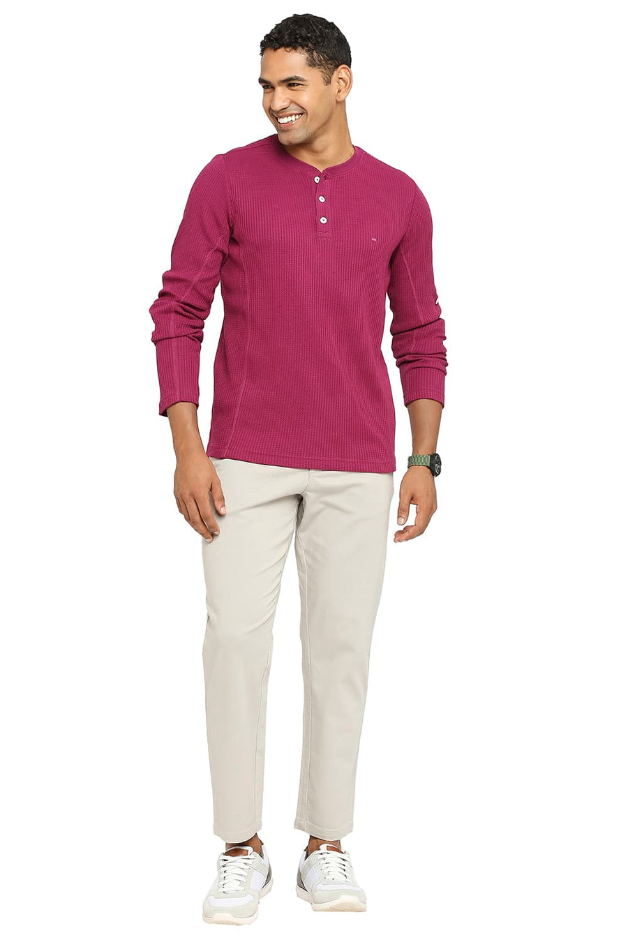 BASICS MUSCLE FIT BOYSENBERRY HENLEY T-SHIRT