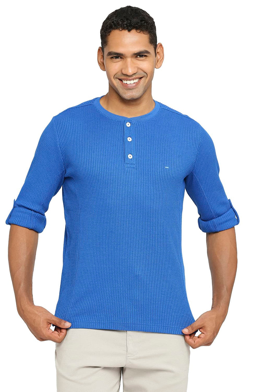 BASICS MUSCLE FIT NAUTICAL BLUE HENLEY T-SHIRT