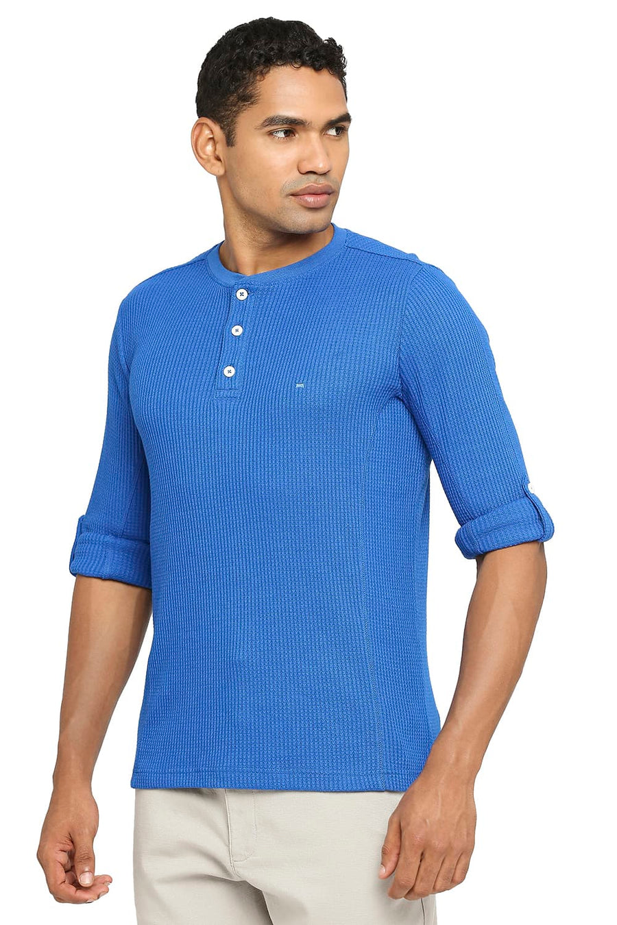 BASICS MUSCLE FIT NAUTICAL BLUE HENLEY T-SHIRT
