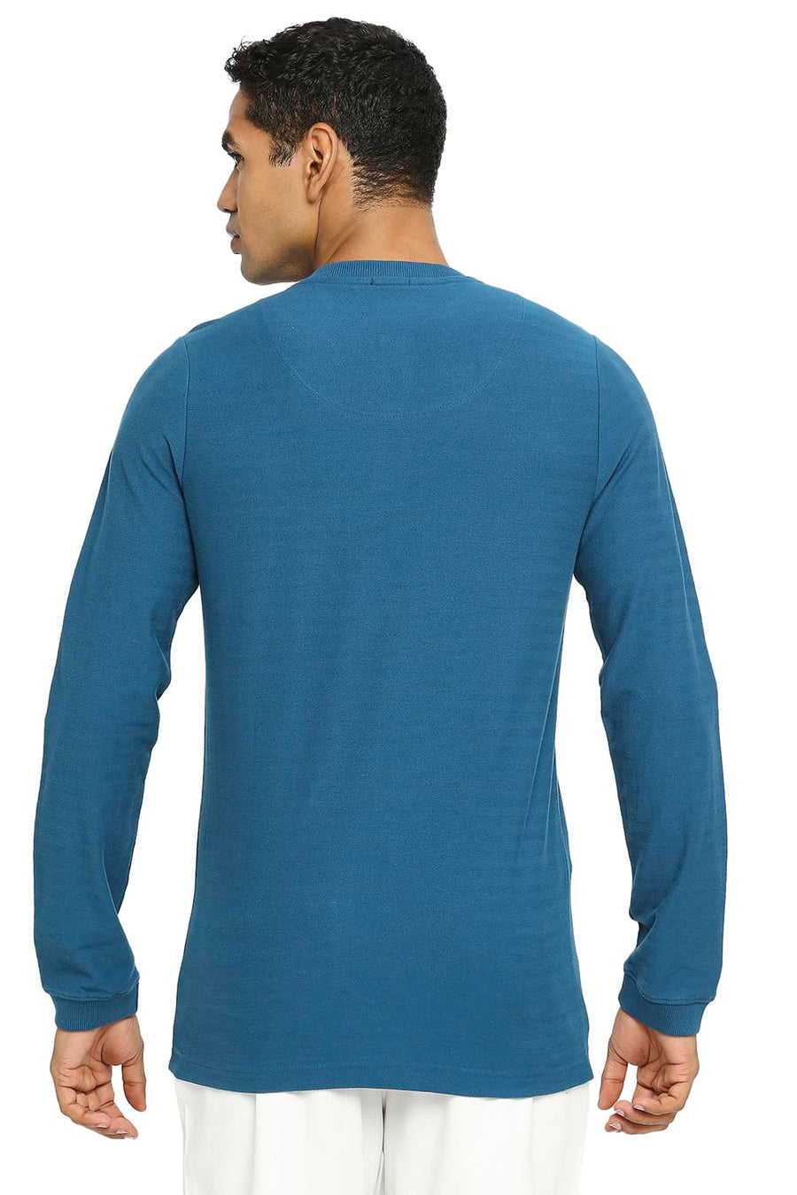 BASICS MUSCLE FIT MOROCCAN BLUE HENLEY T-SHIRT