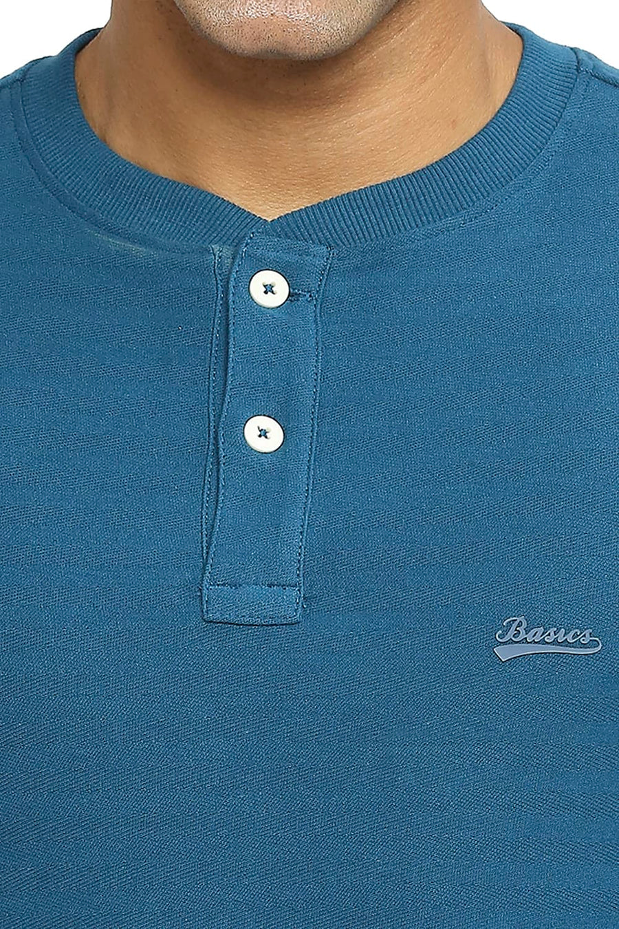 BASICS MUSCLE FIT MOROCCAN BLUE HENLEY T-SHIRT