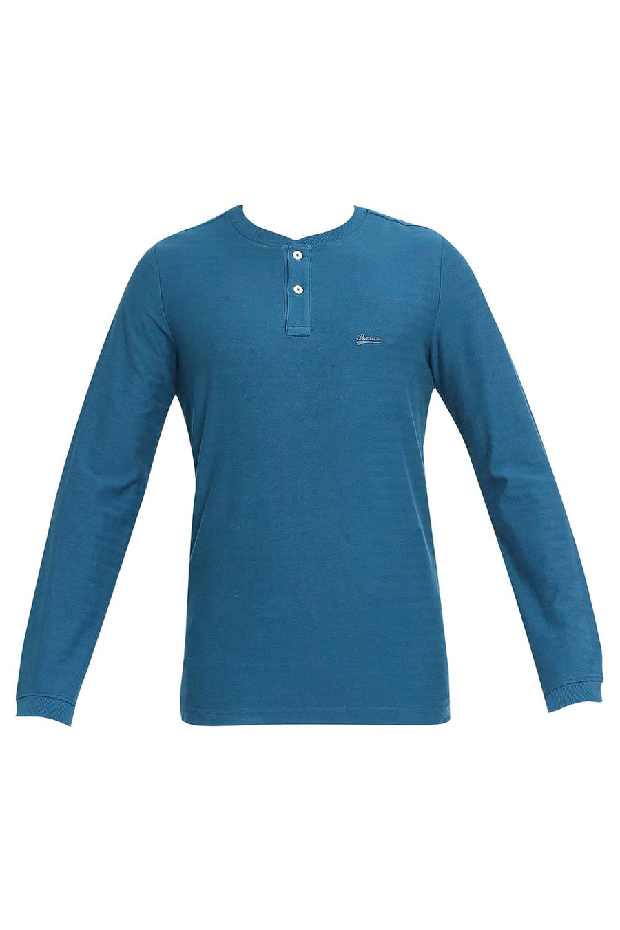 BASICS MUSCLE FIT MOROCCAN BLUE HENLEY T-SHIRT