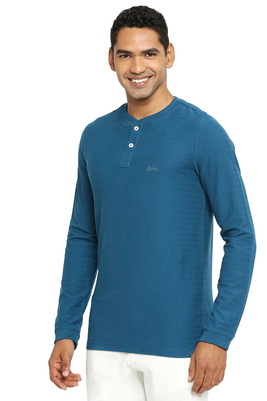 BASICS MUSCLE FIT MOROCCAN BLUE HENLEY T-SHIRT