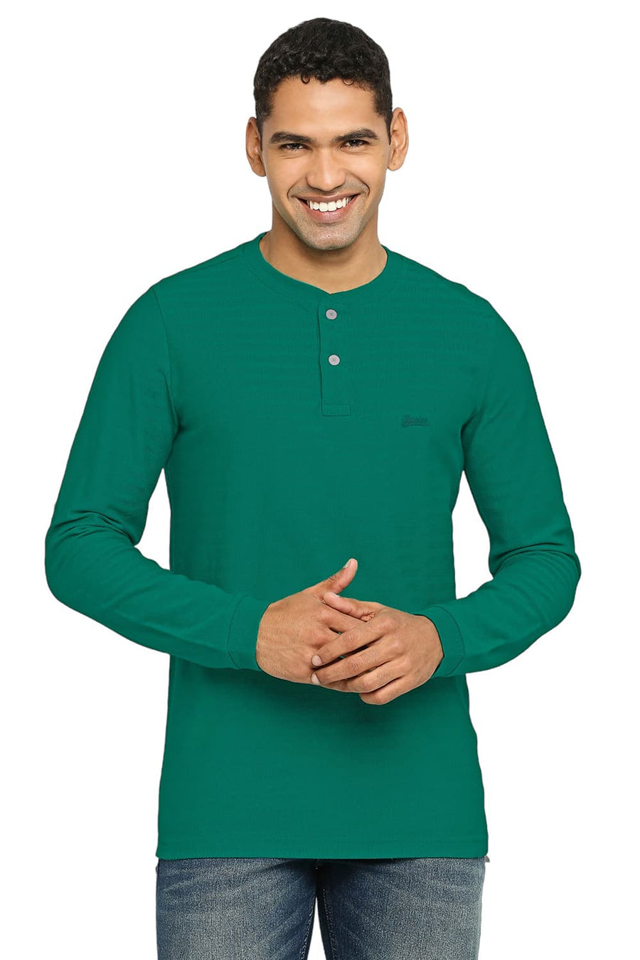 BASICS MUSCLE FIT PEPPER GREEN HENLEY T-SHIRT