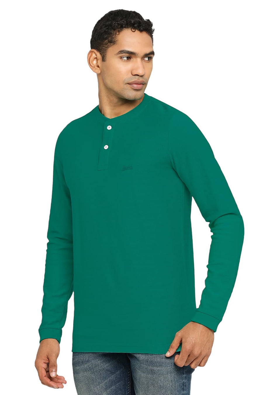 BASICS MUSCLE FIT PEPPER GREEN HENLEY T-SHIRT
