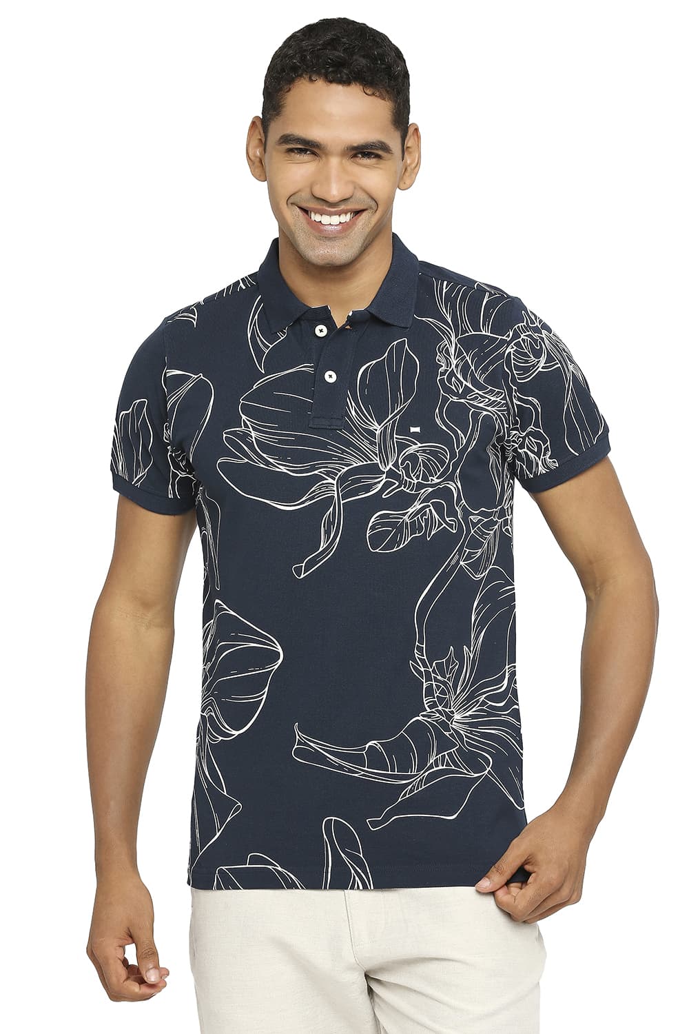 BASICS MUSCLE FIT PRINTED POLO T-SHIRT