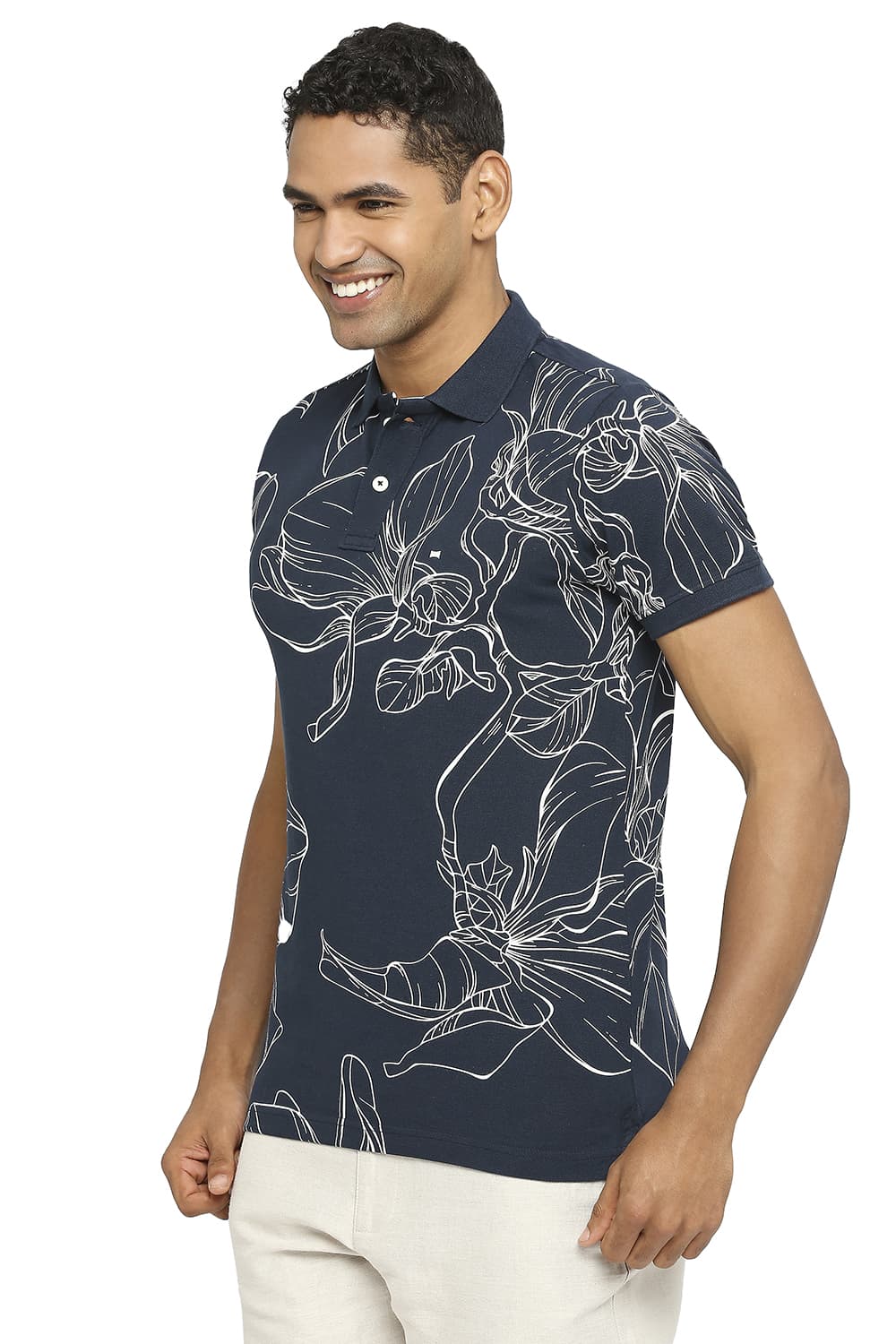 BASICS MUSCLE FIT PRINTED POLO T-SHIRT