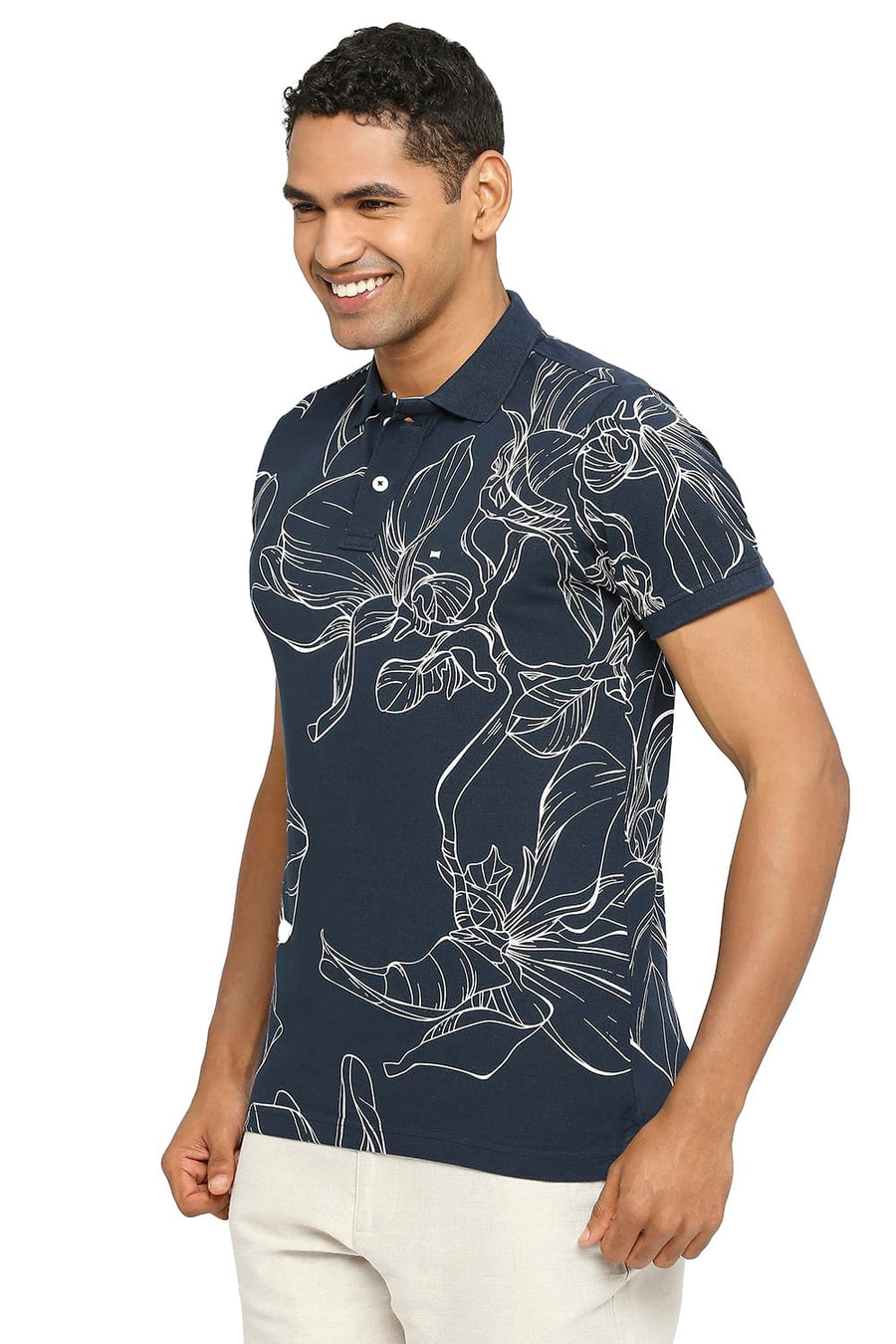 BASICS MUSCLE FIT CARBON PRINTED POLO T-SHIRT