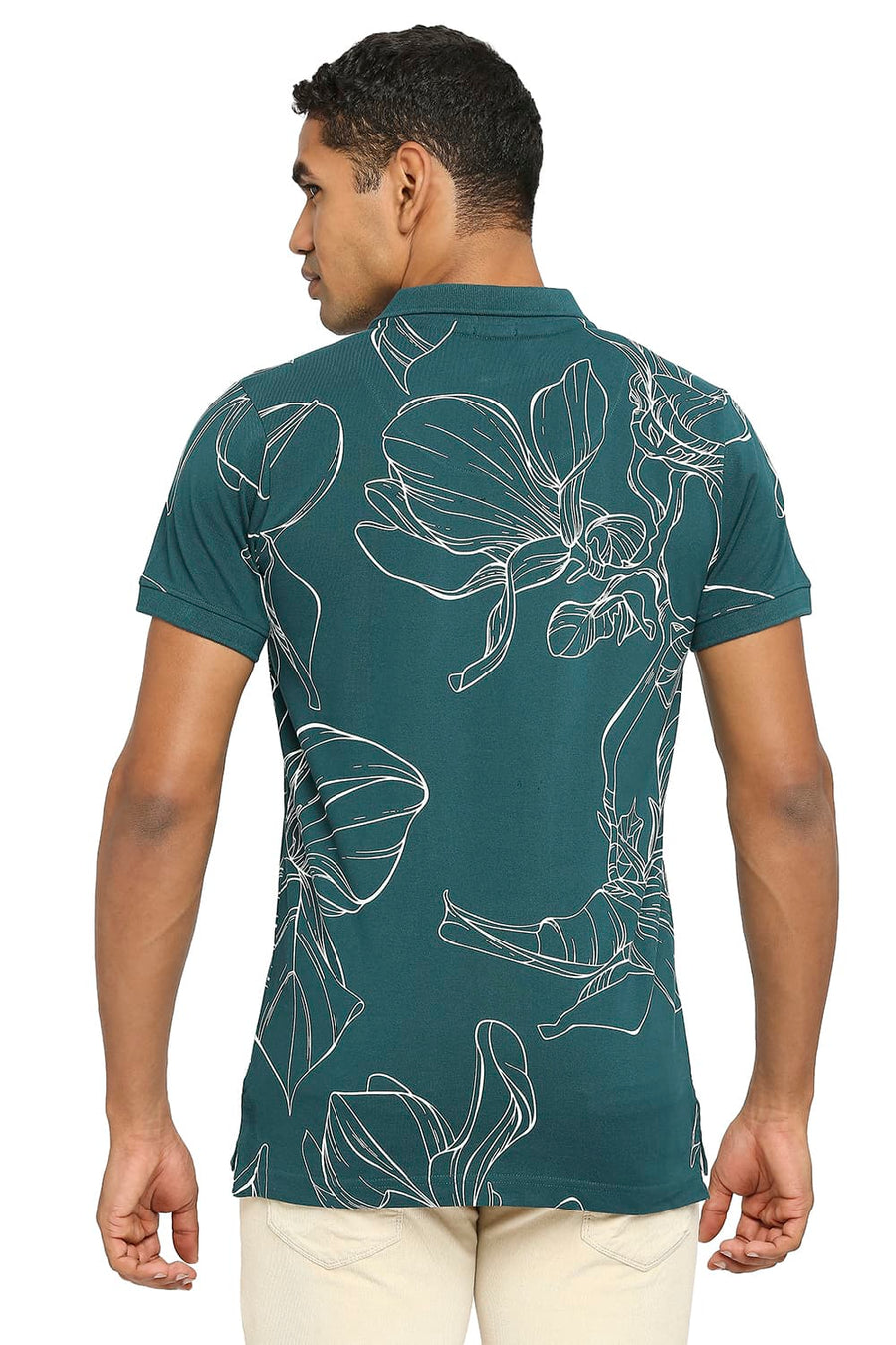 BASICS MUSCLE FIT DEEP TEAL PRINTED POLO T-SHIRT