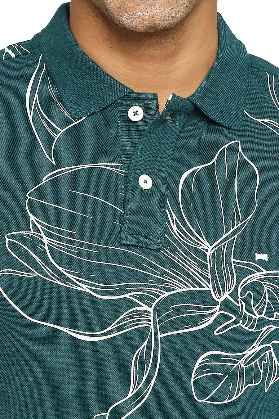 BASICS MUSCLE FIT DEEP TEAL PRINTED POLO T-SHIRT