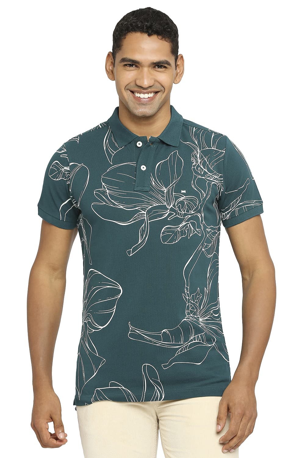 BASICS MUSCLE FIT PRINTED POLO T-SHIRT