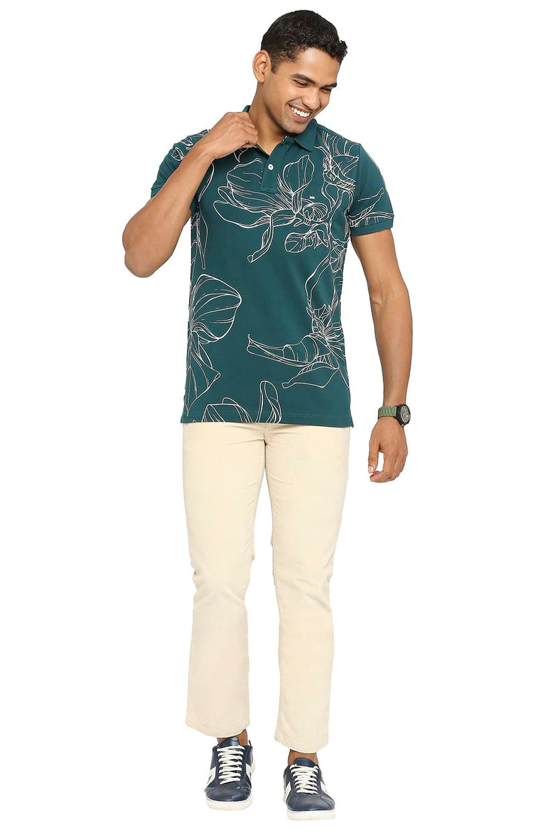 BASICS MUSCLE FIT PRINTED POLO T-SHIRT