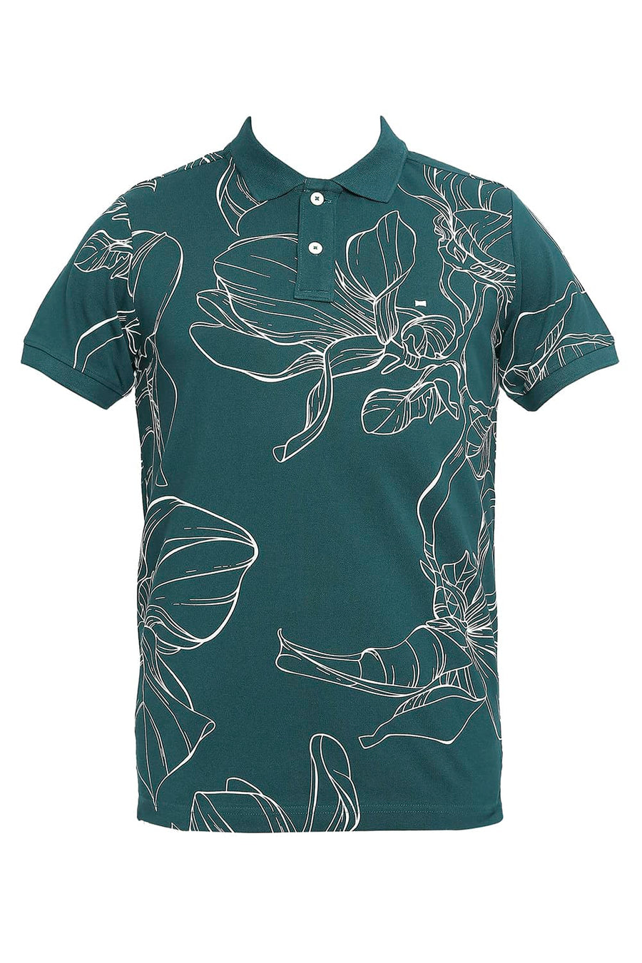 BASICS MUSCLE FIT DEEP TEAL PRINTED POLO T-SHIRT