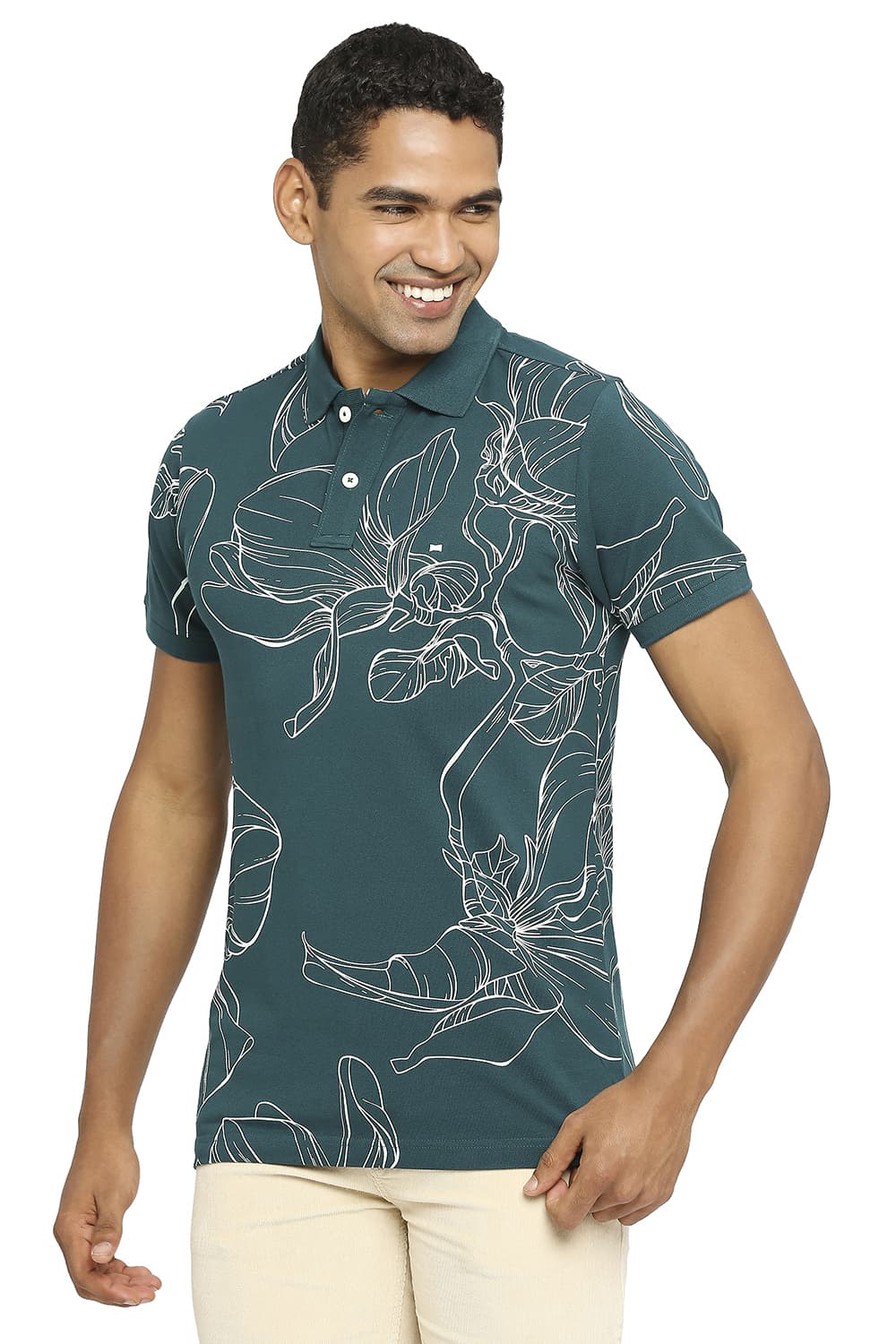 BASICS MUSCLE FIT PRINTED POLO T-SHIRT