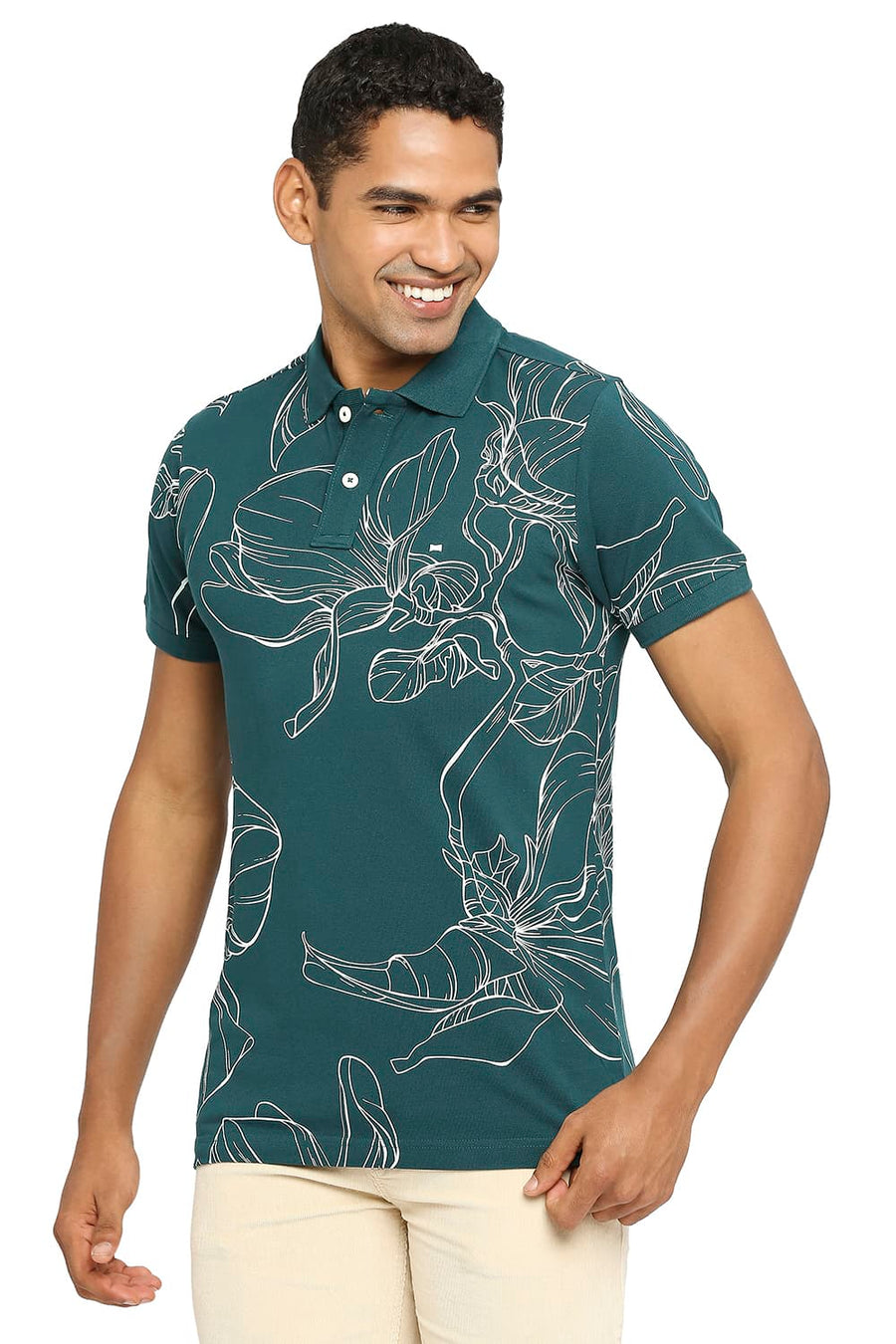BASICS MUSCLE FIT DEEP TEAL PRINTED POLO T-SHIRT