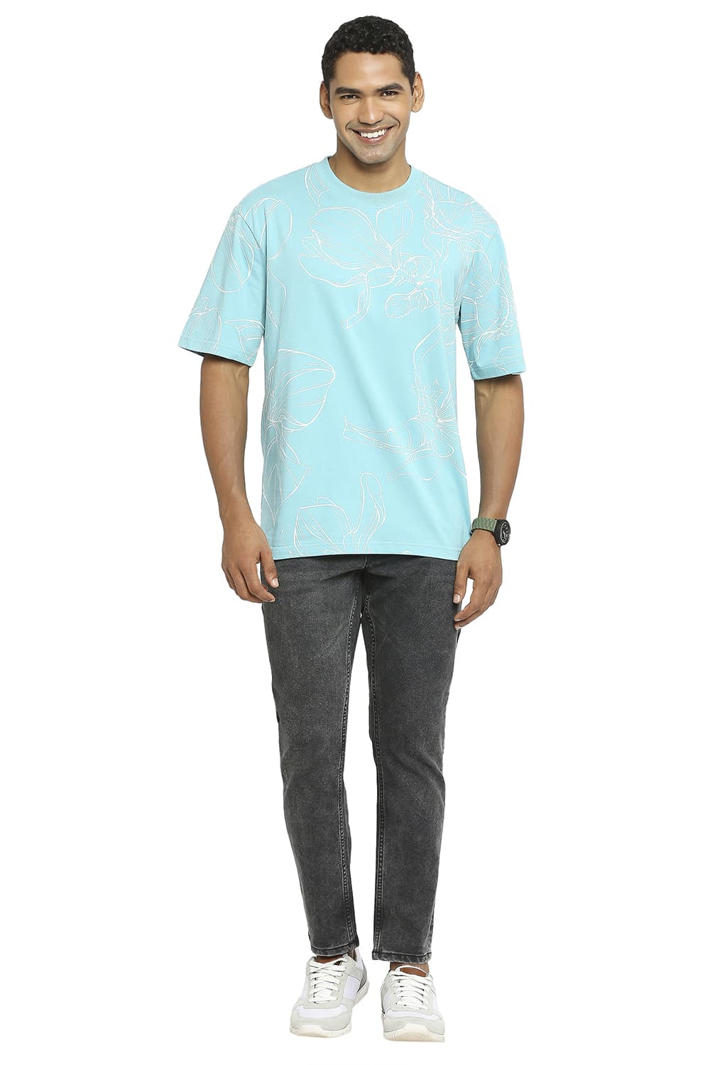 BASICS RELAXED FIT PRINTED CREW T-SHIRT