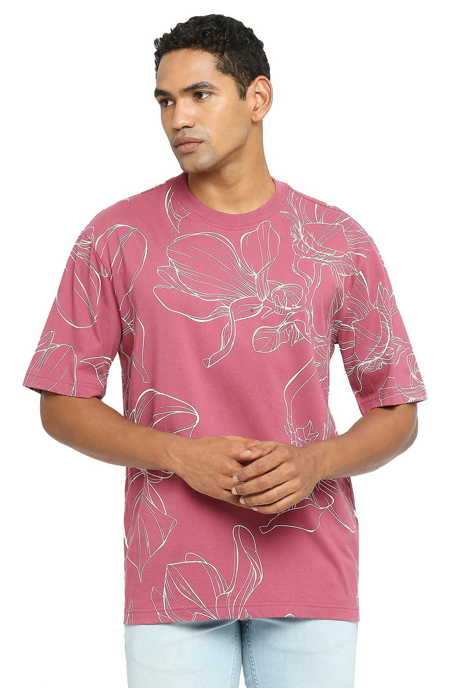 BASICS RELAXED FIT DRY ROSE PRINTED CREW T-SHIRT