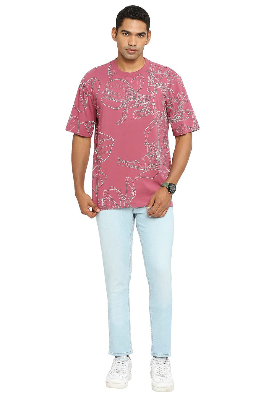 BASICS RELAXED FIT DRY ROSE PRINTED CREW T-SHIRT