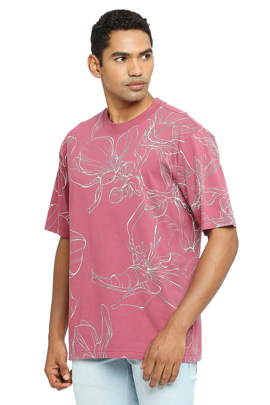 BASICS RELAXED FIT DRY ROSE PRINTED CREW T-SHIRT