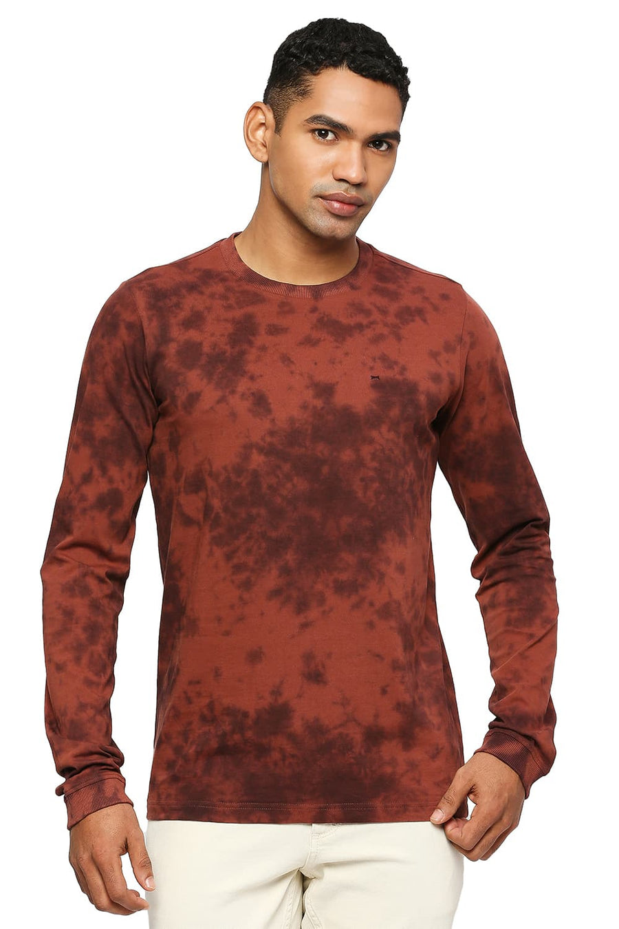 BASICS MUSCLE FIT DEEP MAHOGANY TIE DYE CREW T-SHIRT