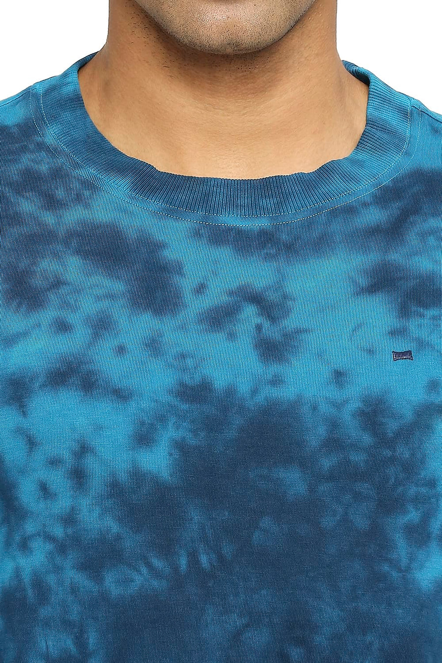 BASICS MUSCLE FIT CRYSTAL TEAL TIE DYE CREW T-SHIRT