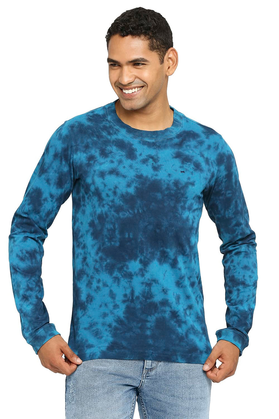 BASICS MUSCLE FIT CRYSTAL TEAL TIE DYE CREW T-SHIRT