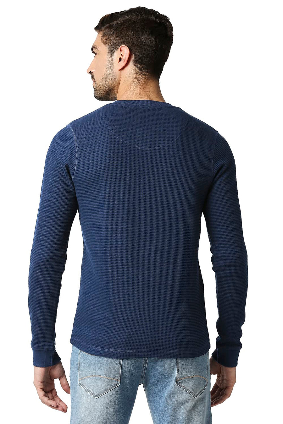 BASICS MUSCLE FIT PAGEANT BLUE HENLEY T-SHIRT