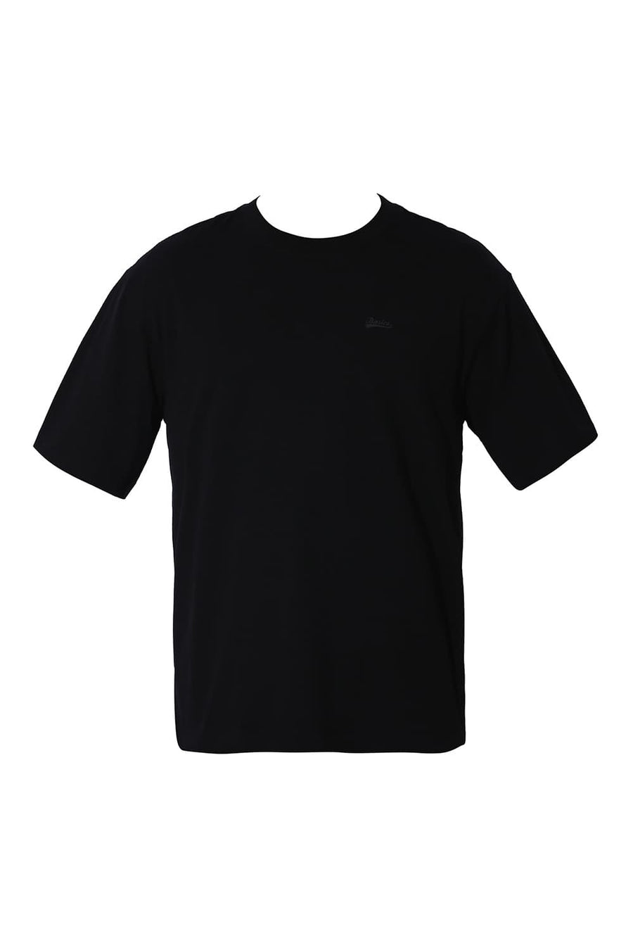 BASICS REGULAR FIT BRIGHT BLACK COTTON STRETCH SOLID CREW T-SHIRTS