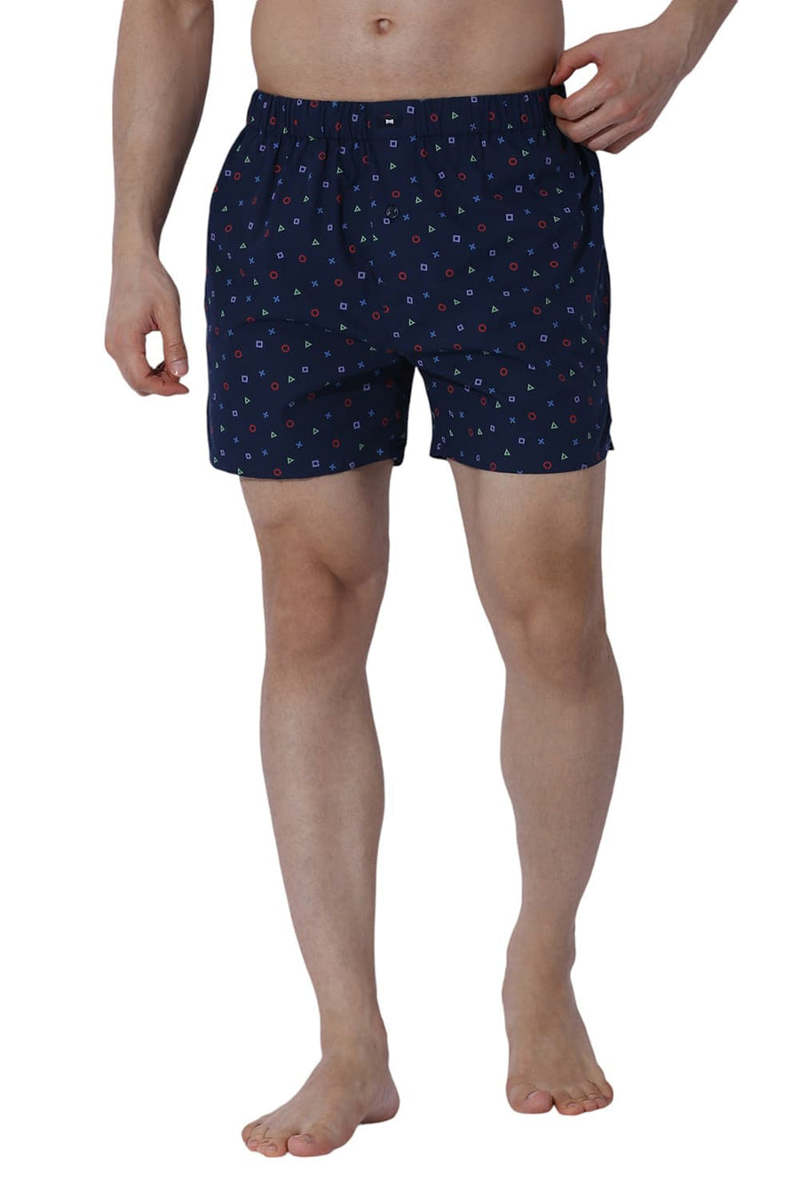 BASICS COMFORT FIT NAVY COTTON PRINTED BOXER SHORTS