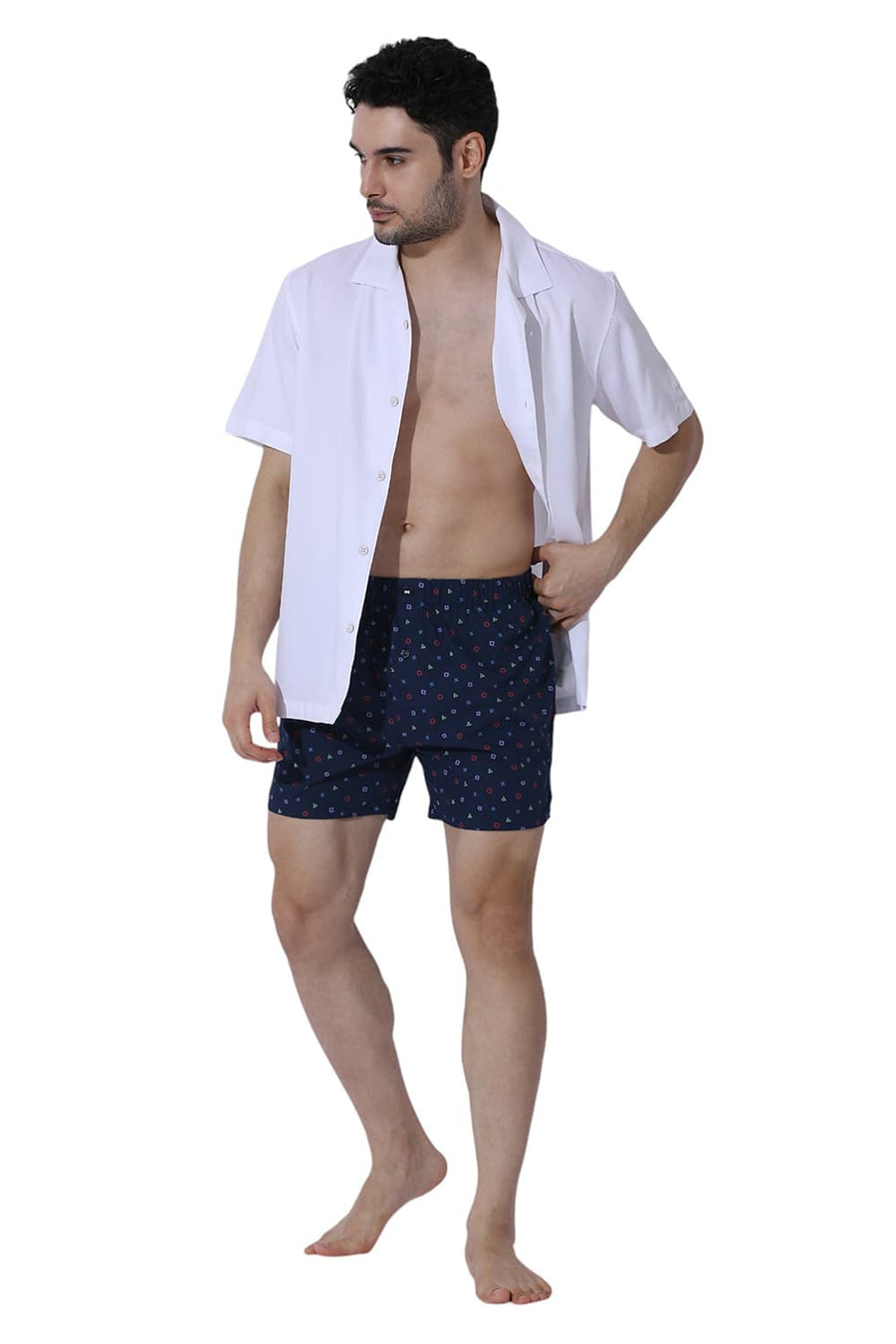 BASICS COMFORT FIT NAVY COTTON PRINTED BOXER SHORTS