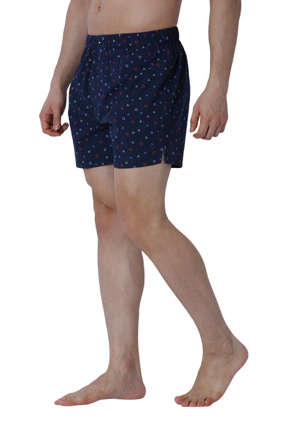 BASICS COMFORT FIT NAVY COTTON PRINTED BOXER SHORTS