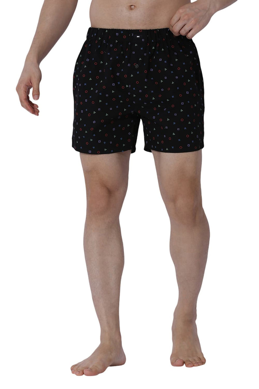 BASICS COMFORT FIT BLACK COTTON PRINTED BOXER SHORTS