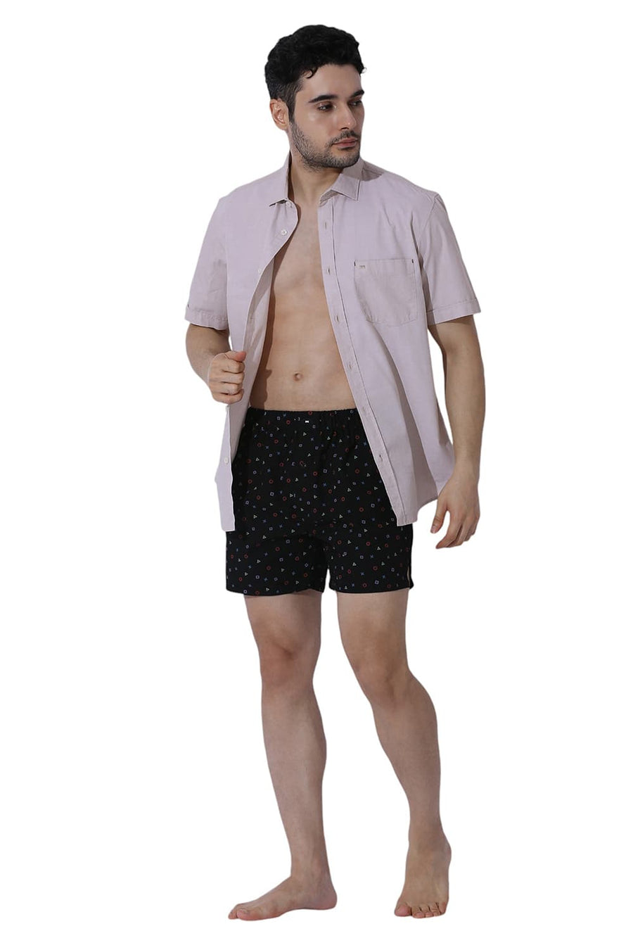 BASICS COMFORT FIT BLACK COTTON PRINTED BOXER SHORTS