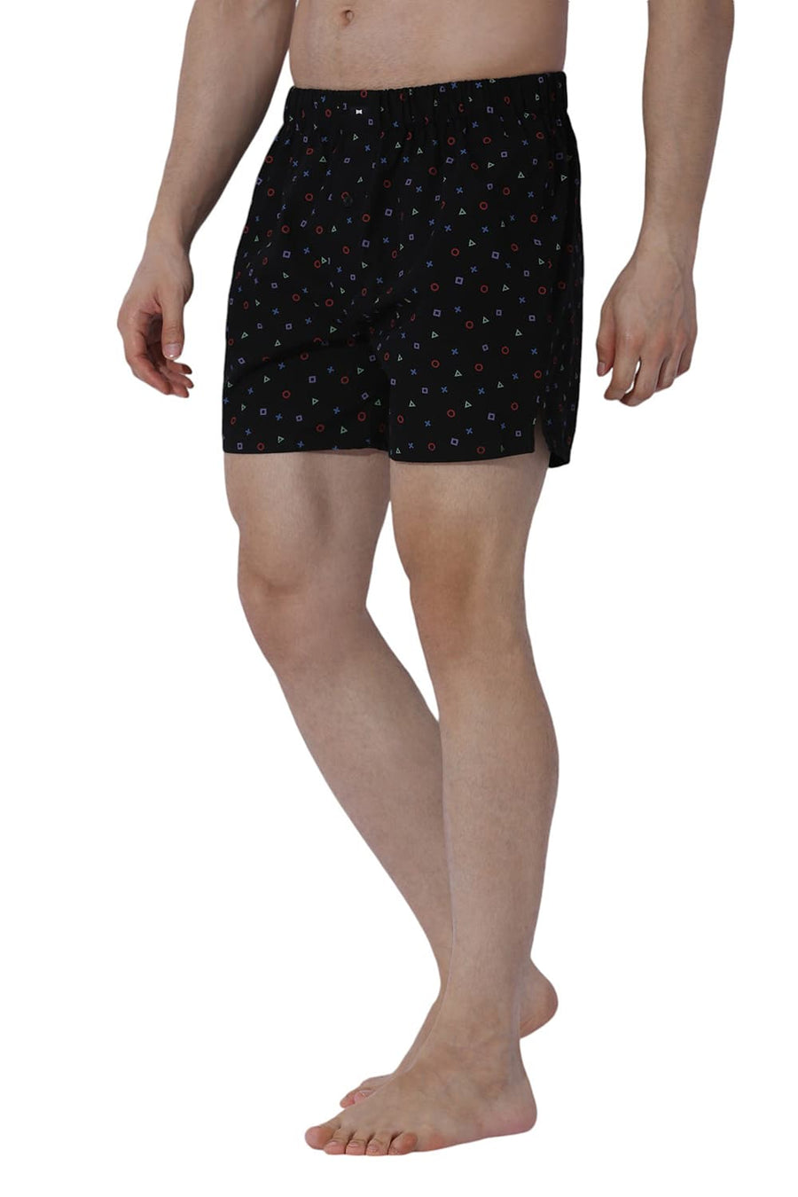 BASICS COMFORT FIT BLACK COTTON PRINTED BOXER SHORTS
