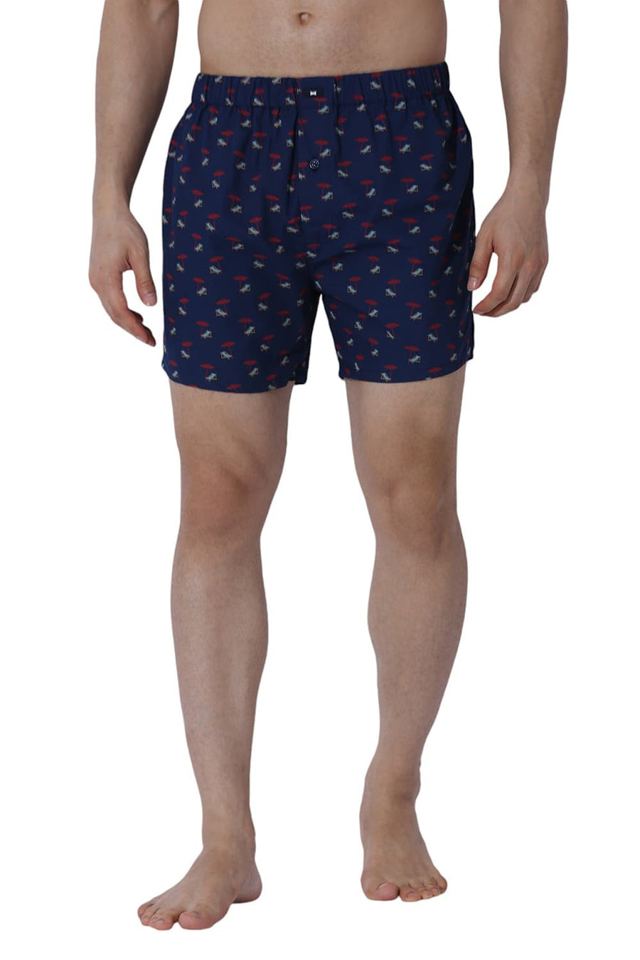 BASICS COMFORT FIT NAVY COTTON PRINTED BOXER SHORTS