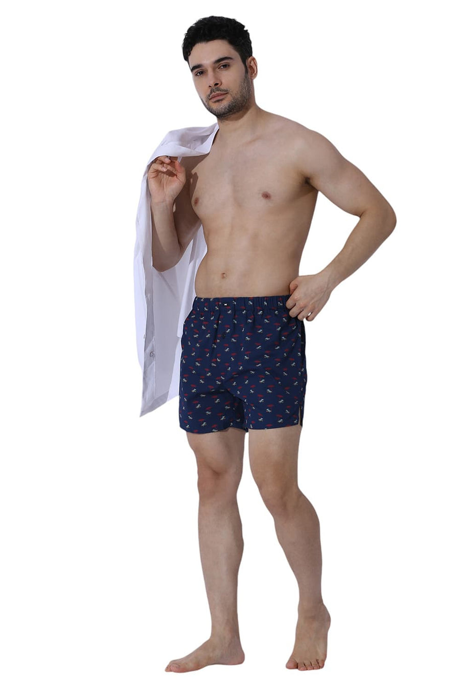 BASICS COMFORT FIT NAVY COTTON PRINTED BOXER SHORTS