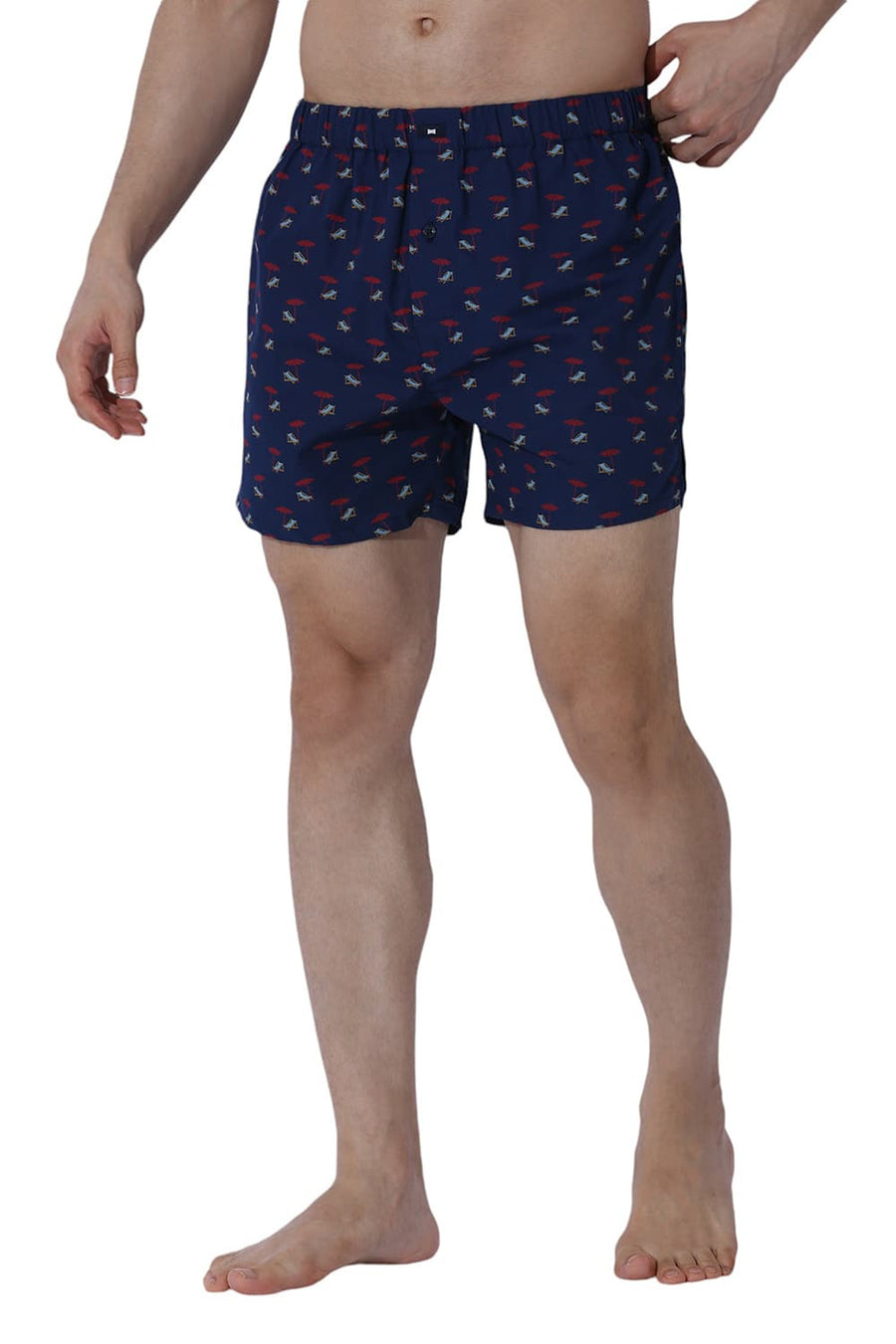 BASICS COMFORT FIT NAVY COTTON PRINTED BOXER SHORTS