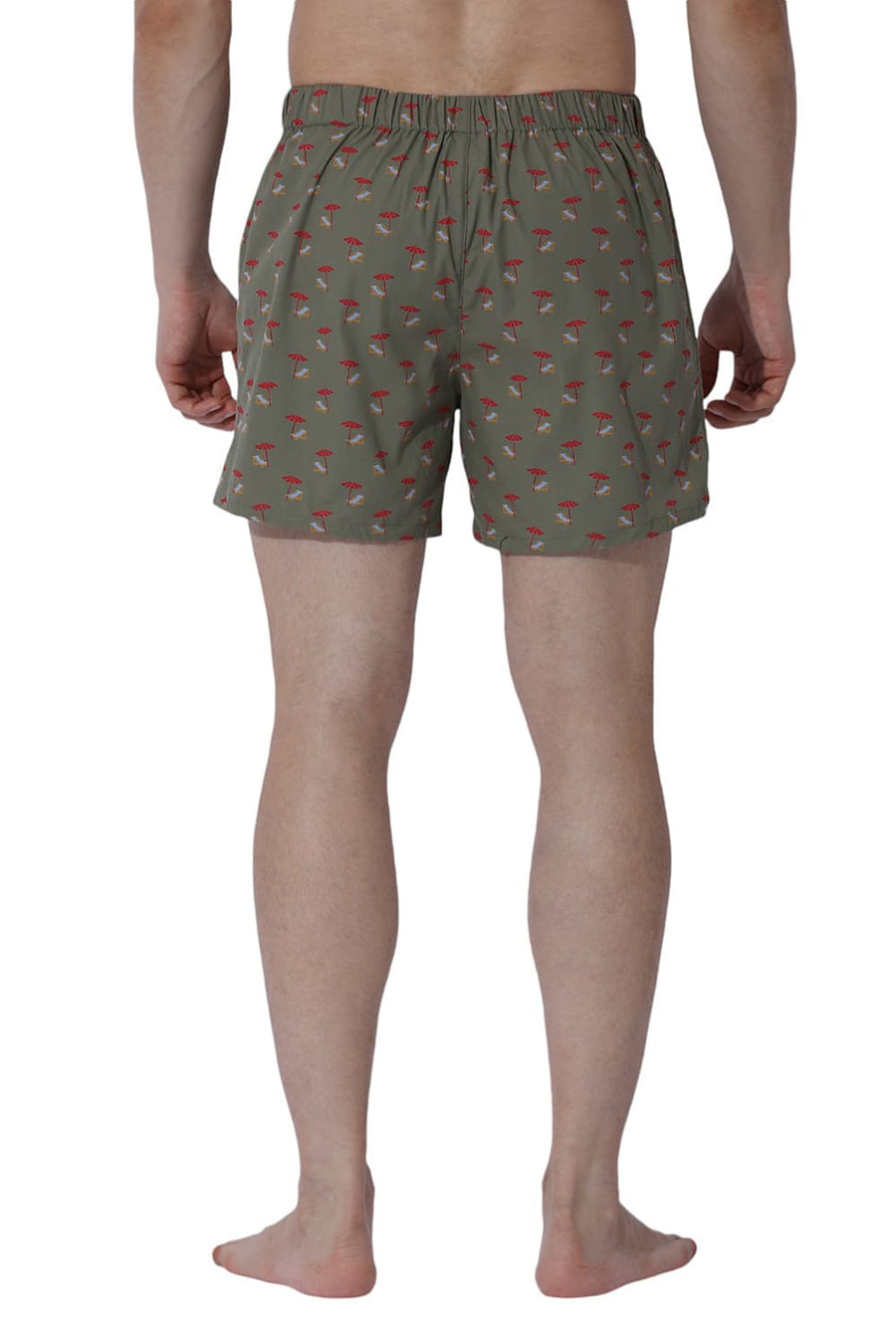 BASICS COMFORT FIT OLIVE COTTON PRINTED BOXER SHORTS