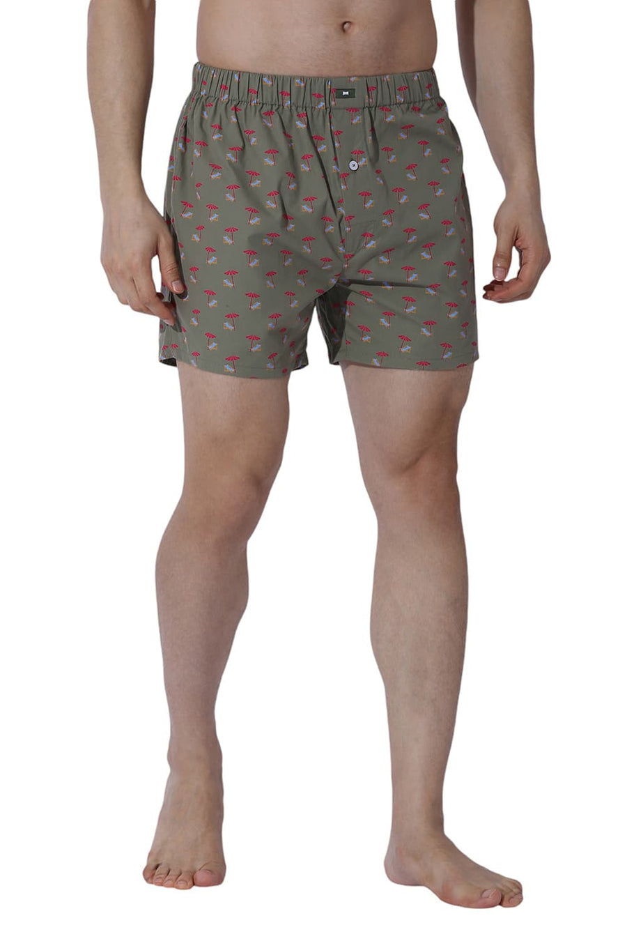 BASICS COMFORT FIT OLIVE COTTON PRINTED BOXER SHORTS