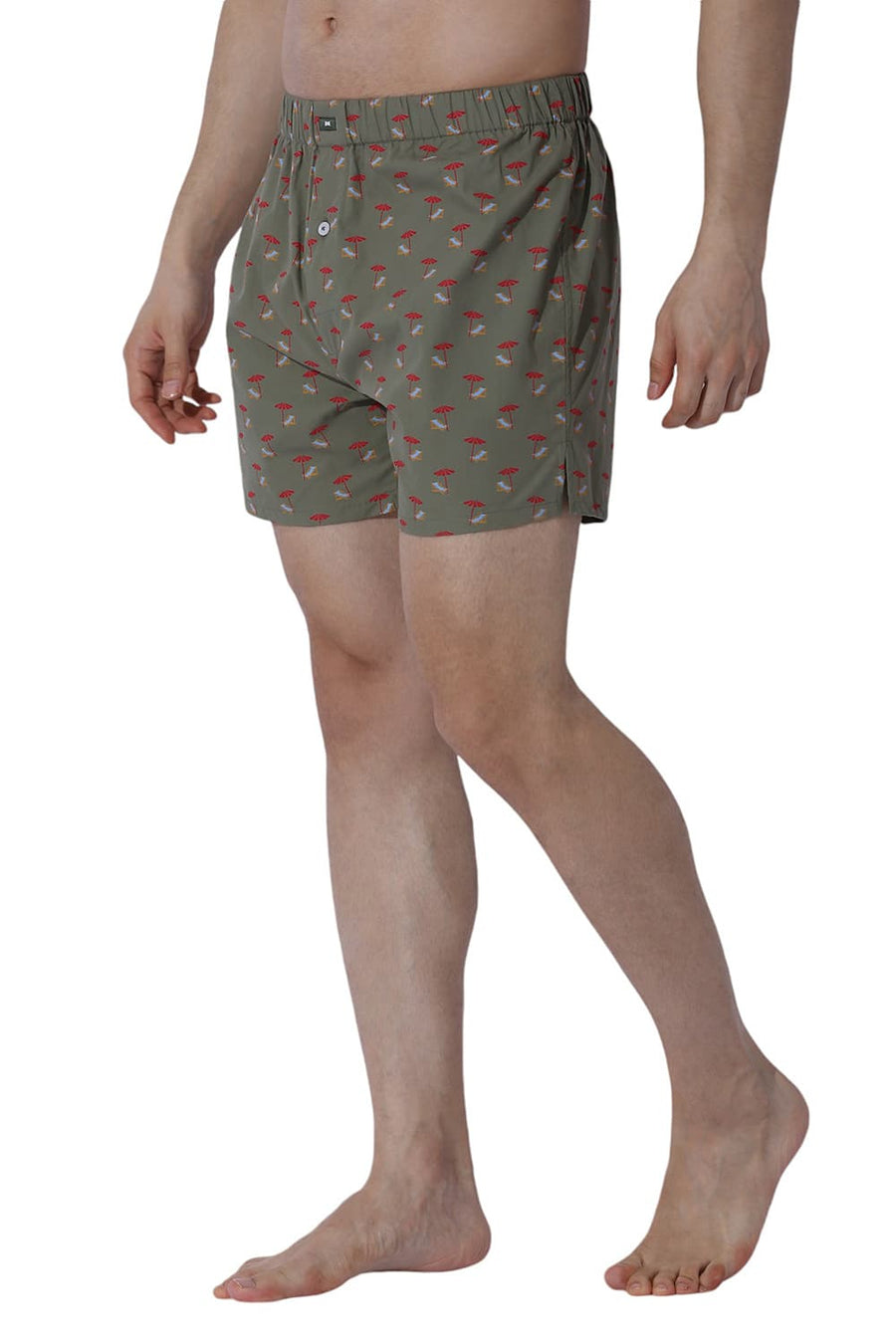 BASICS COMFORT FIT OLIVE COTTON PRINTED BOXER SHORTS